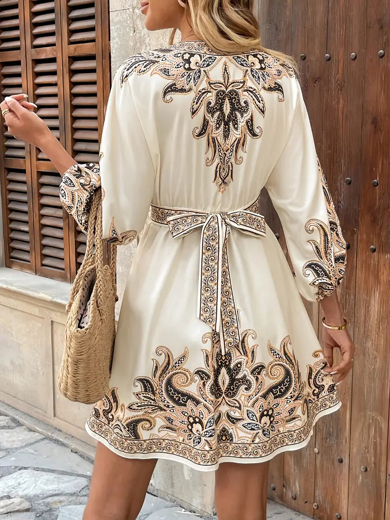Gwenda | Vestido Evasé Estampado Paisley Cuello V