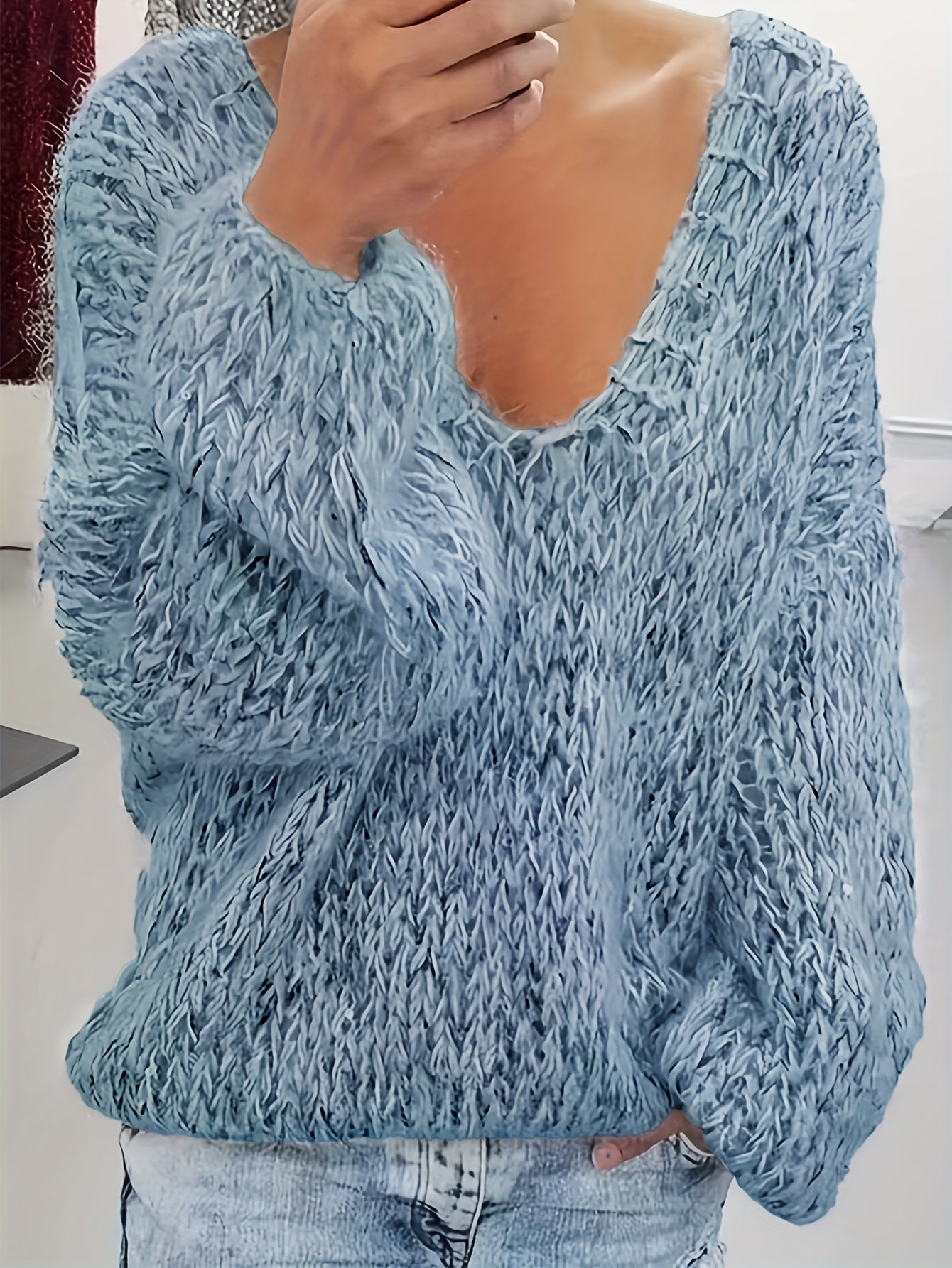 Vriona | Jersey Con Cuello en V y Mangas Largas Abullonadas