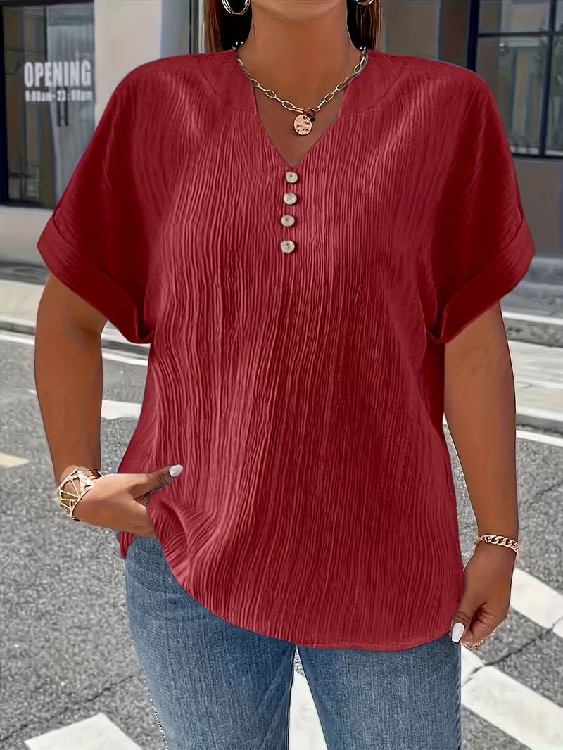 Mrella | Camiseta Con Cuello en V y Botonadura Frontal
