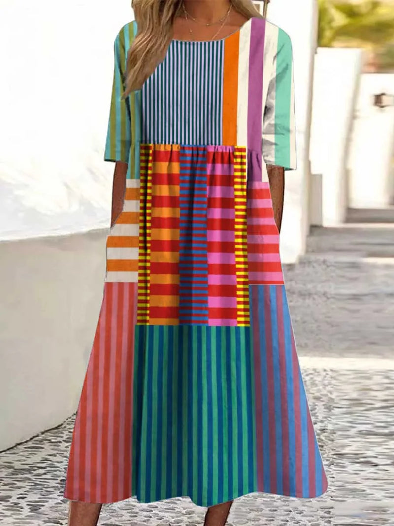 Slavko | Vestido Midi Estampado Geométrico Cuello V