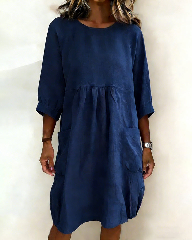 Maleesha - Vestido MIDI De Corte Holgado Con Mangas Anchas Y Bolsillos Delanteros