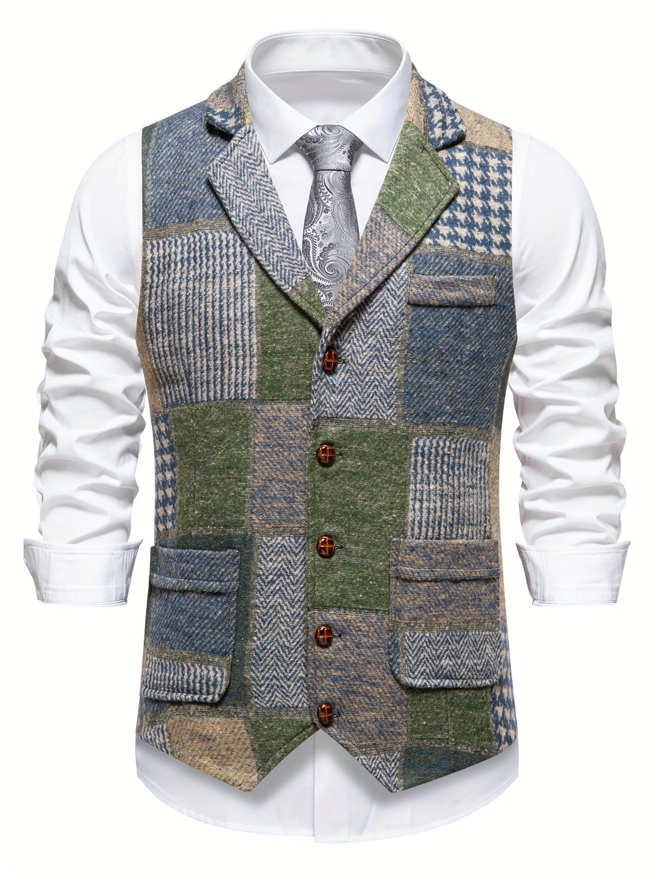 Saverse | Chaleco estilo Tweed con Diseño de Patchwork