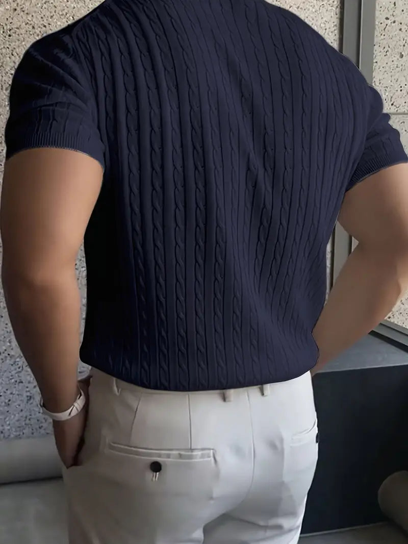Kiril - Camiseta de Manga Corta Con uello Redondo y Punto Trenzado