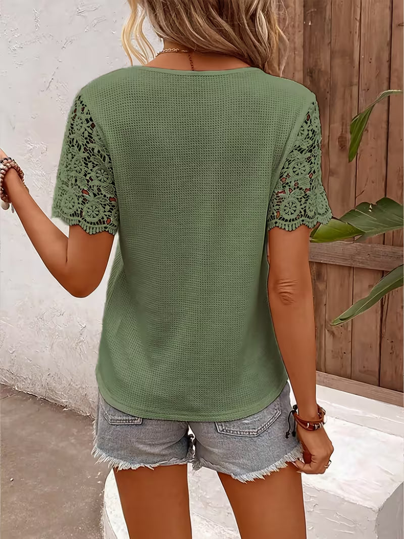 Sinna | Camiseta Henley De Manga Corta Con Canesú De Encaje