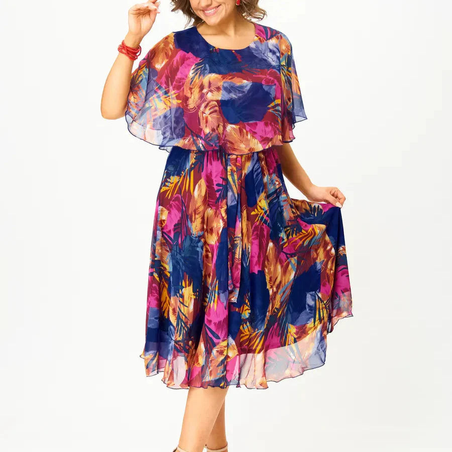 Catarina | Vestido midi con Estampado Floral y Mangas en Capas