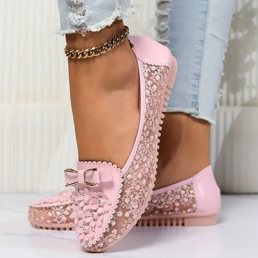 Brielle | Bailarinas Sin Cordones Con Encaje Floral