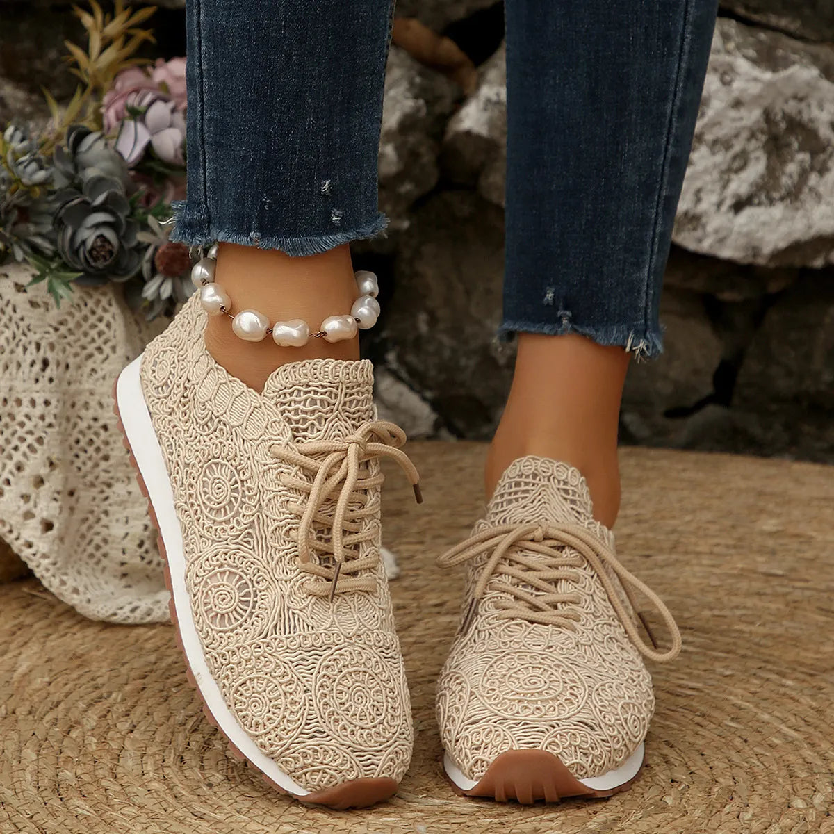 Susannah - Zapatillas Informales Transpirables con Cordones y Tejido de Punto