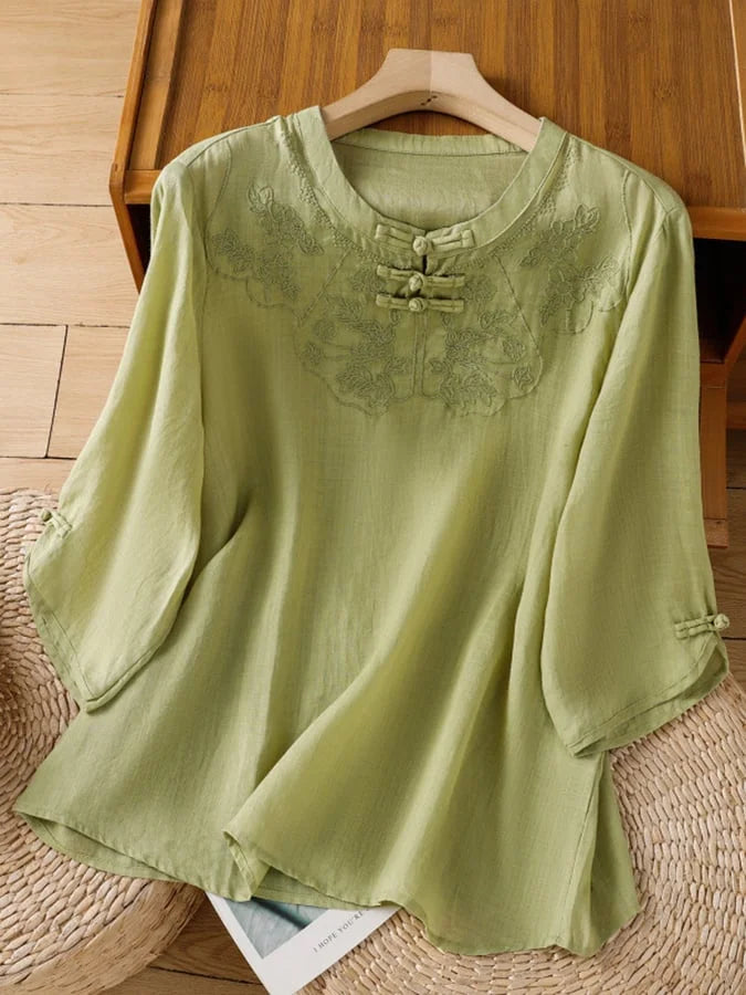 Nozilia - Blusa de Manga Corta con Bordado Floral