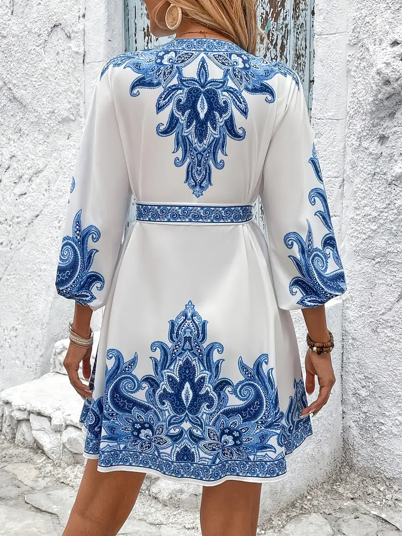 Gwenda | Vestido Evasé Estampado Paisley Cuello V