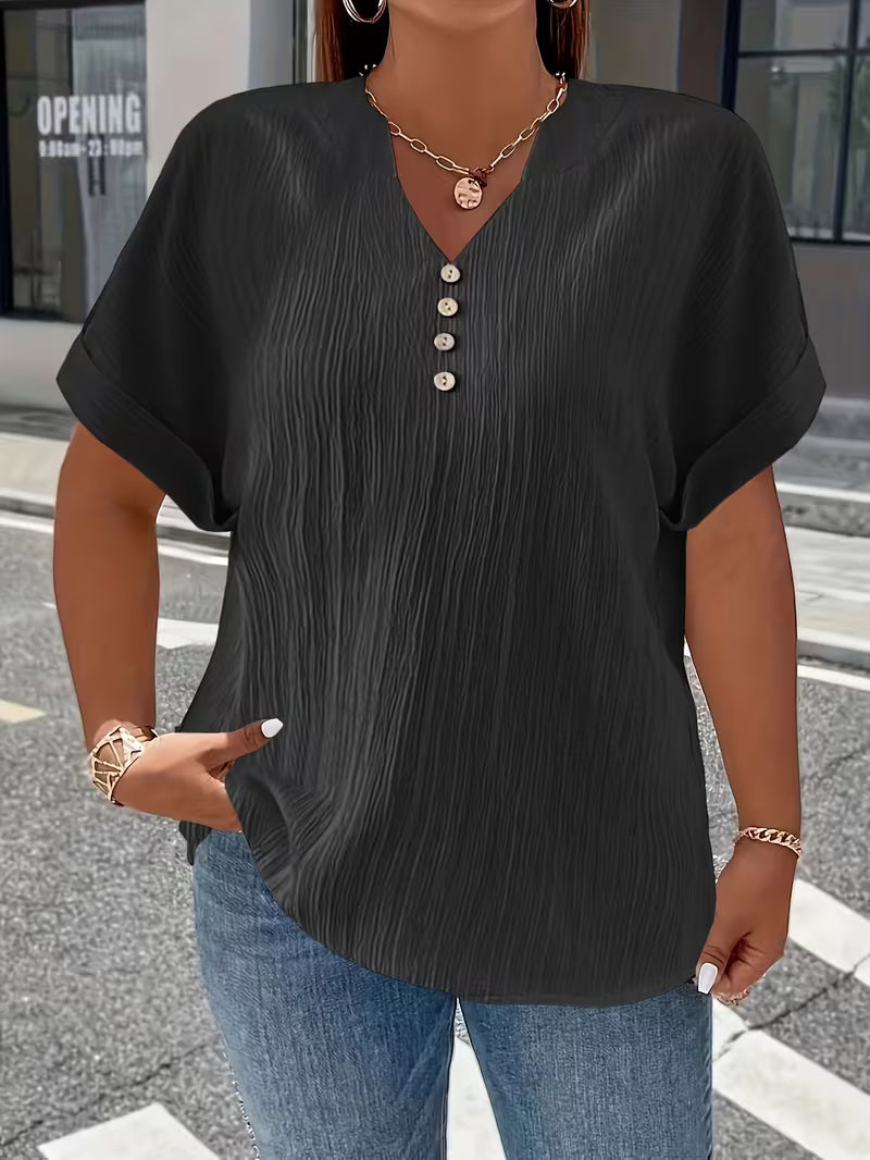 Mrella | Camiseta Con Cuello en V y Botonadura Frontal