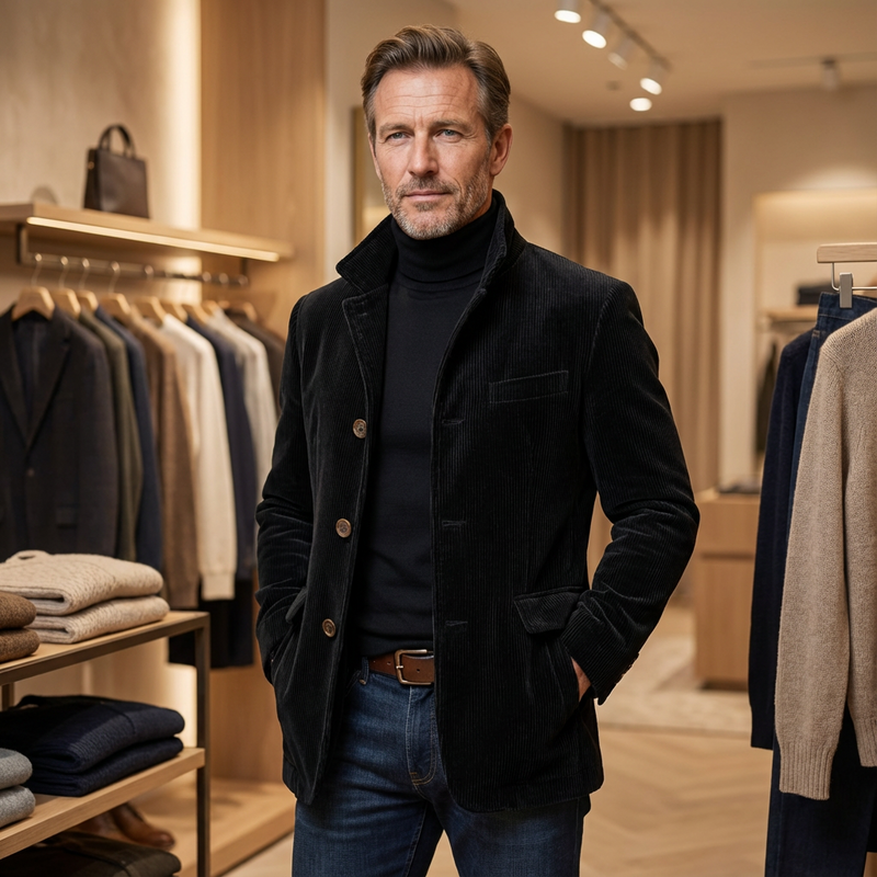 Eusebiu | Chaqueta De Pana Con Botones y Cuello Alto