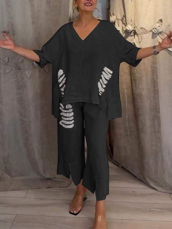 Ebony | Conjunto de dos Piezas para mujer con Cuello en V y Corte Holgado