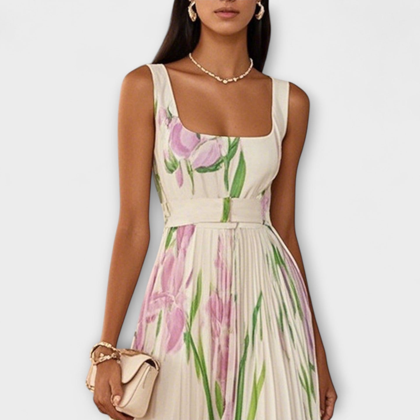 Tressa | Vestido Largo Sin Mangas Con Pliegues y Estampado Floral