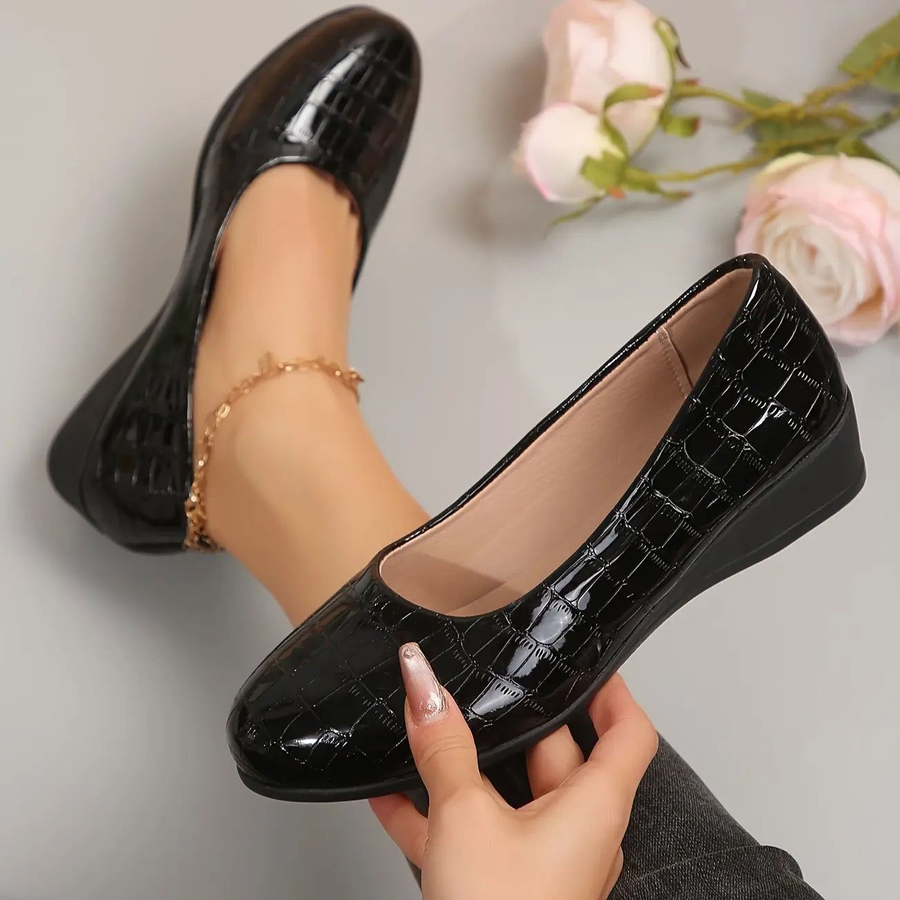 Rebekah - Zapatos Sin Cordones Con Cuña y Estampado de Cocodrilo