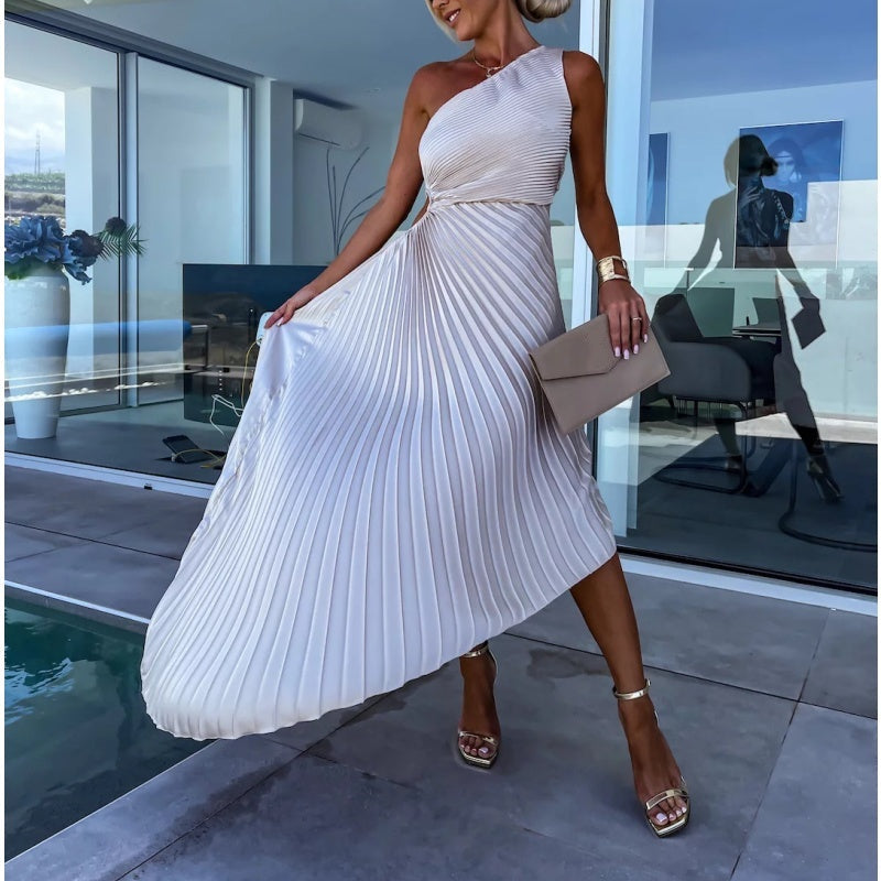Breena | Vestido Maxi Plisado de Un Hombro