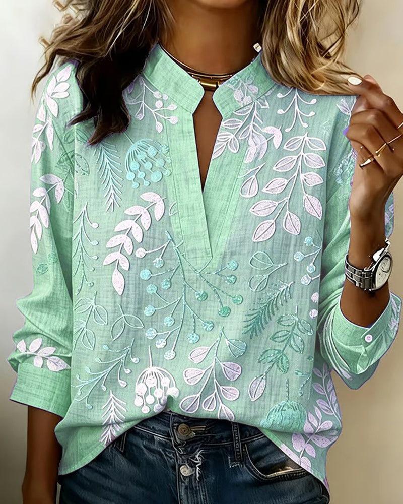 Adanna | Blusa Estampado Floral Cuello Mao Manga Larga