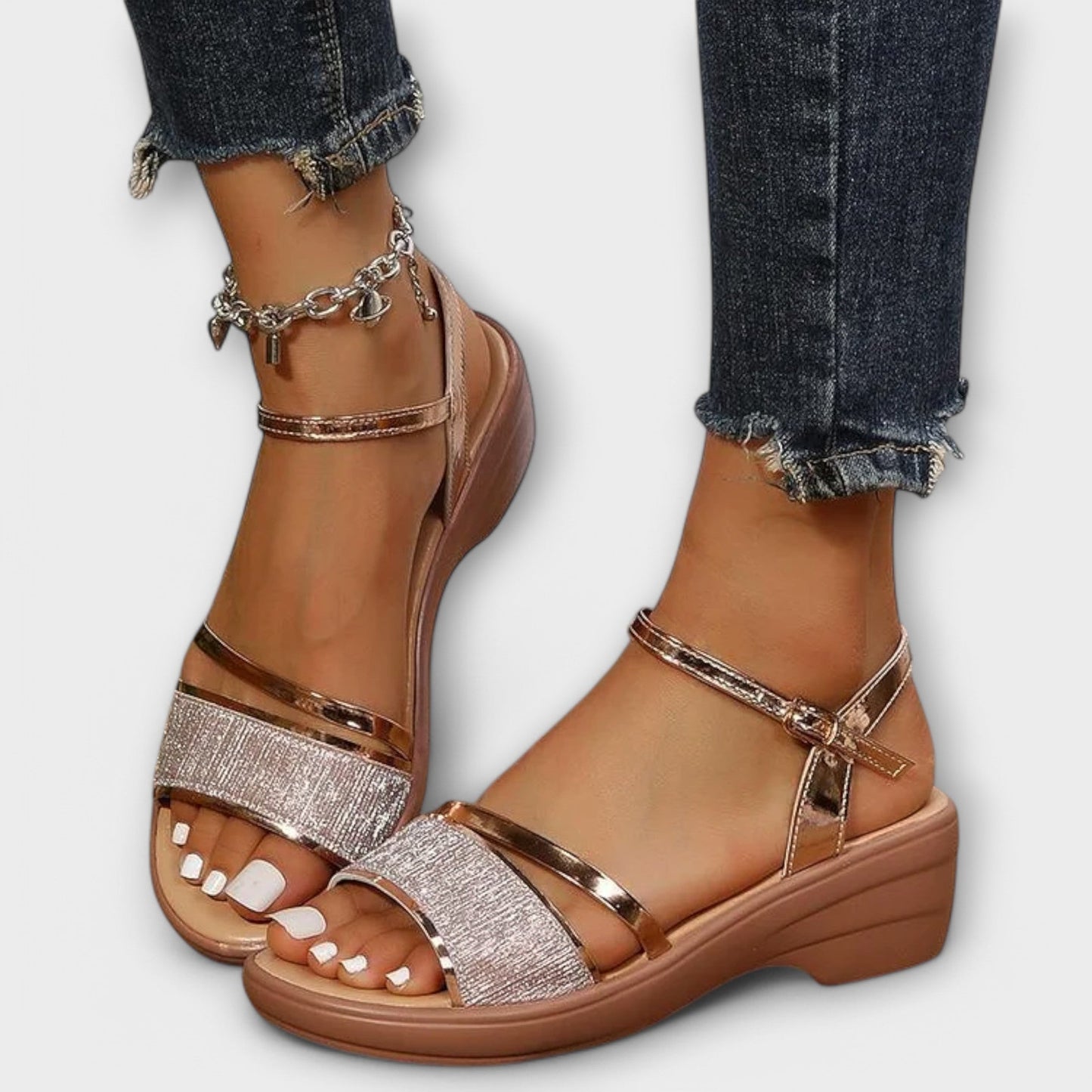 Finaya - Sandalias de Cuña Con Plataforma Tiras y Puntera Abierta