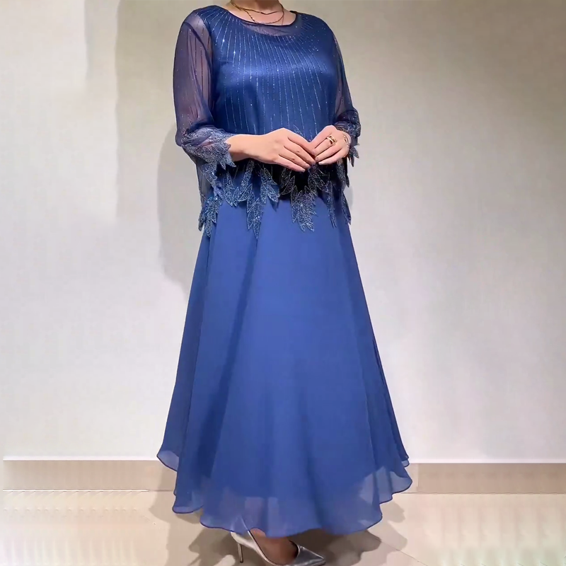 Eiriana | Vestido Midi Bordado Manga Transparente