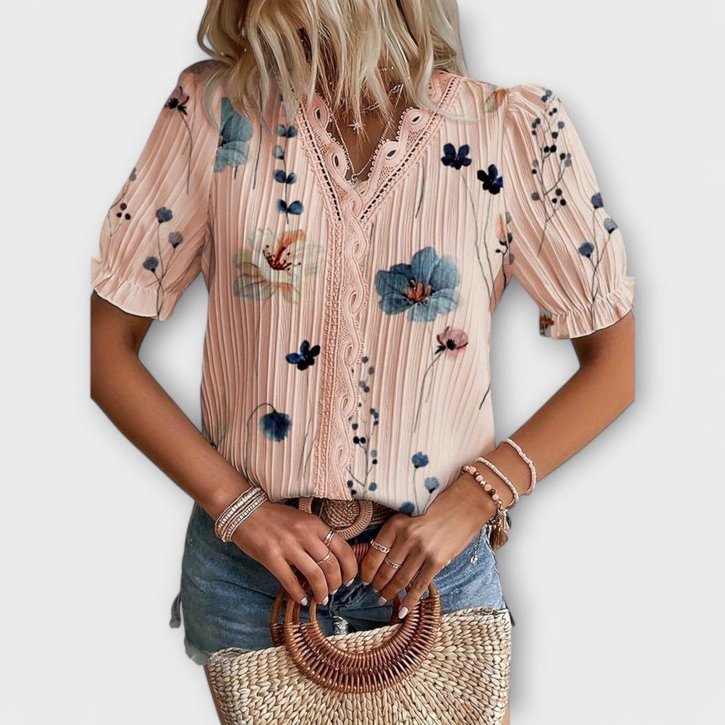Bruni | Blusa Con Estampado Floral, Cuello en V Y Mangas Abullonadas