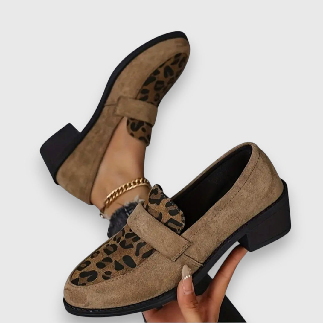 Lucyna | Mocasines Con Tacón Grueso Y Estampado De Leopardo