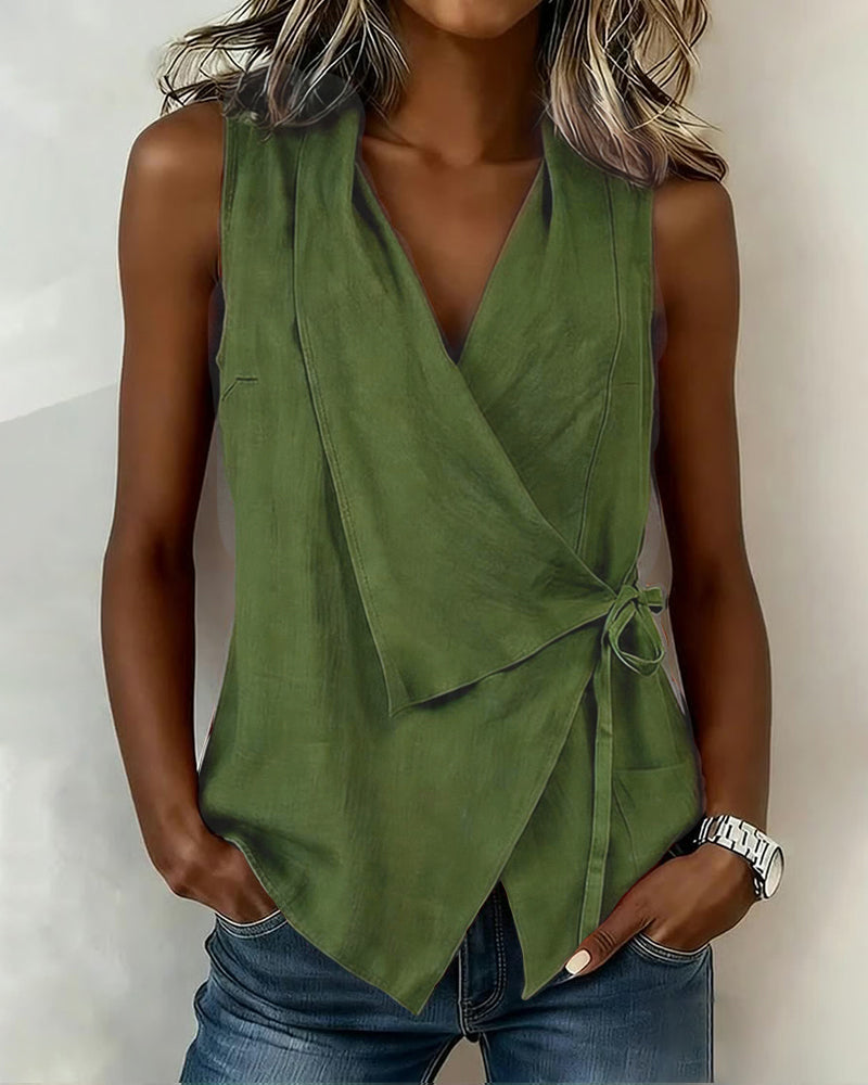 Anily | Blusa sin Mangas Con Lazo Cruzado en la Parte Delantera