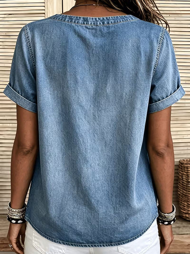 Ferina | Blusa Denim Lavado Manga Corta Botones