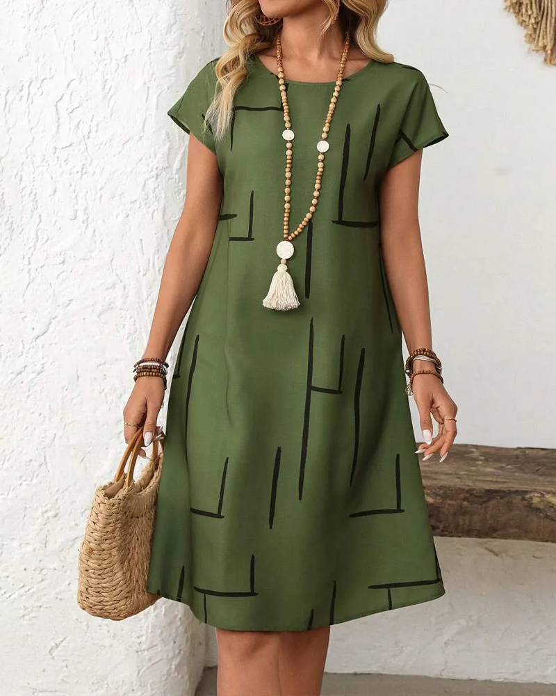 Ainee | Vestido Estampado Cuello Redondo Manga Corta