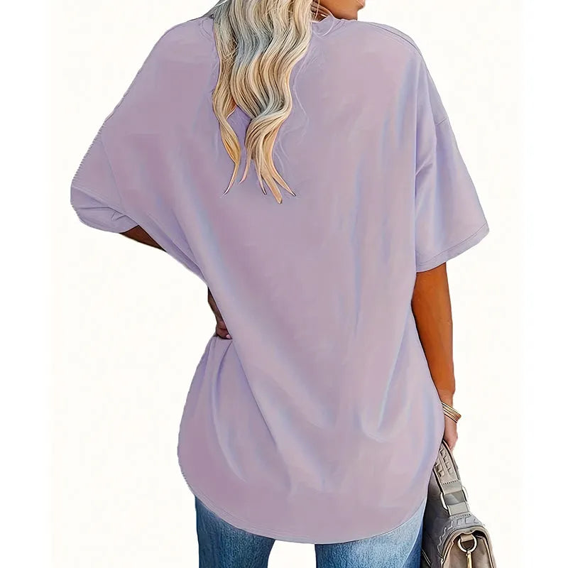 Aijia | Camiseta Cuello V Estampado Rosa Manga Corta