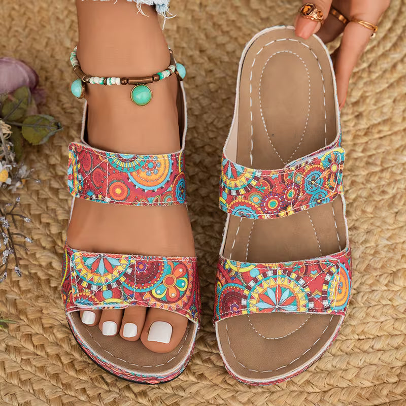 Dhifef | Sandalias De Punta Abierta Con Estampado Y Doble Tira