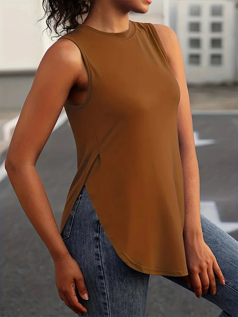 Desirae | Camiseta Sin Mangas Con Cuello Redondo Y Aberturas Laterales
