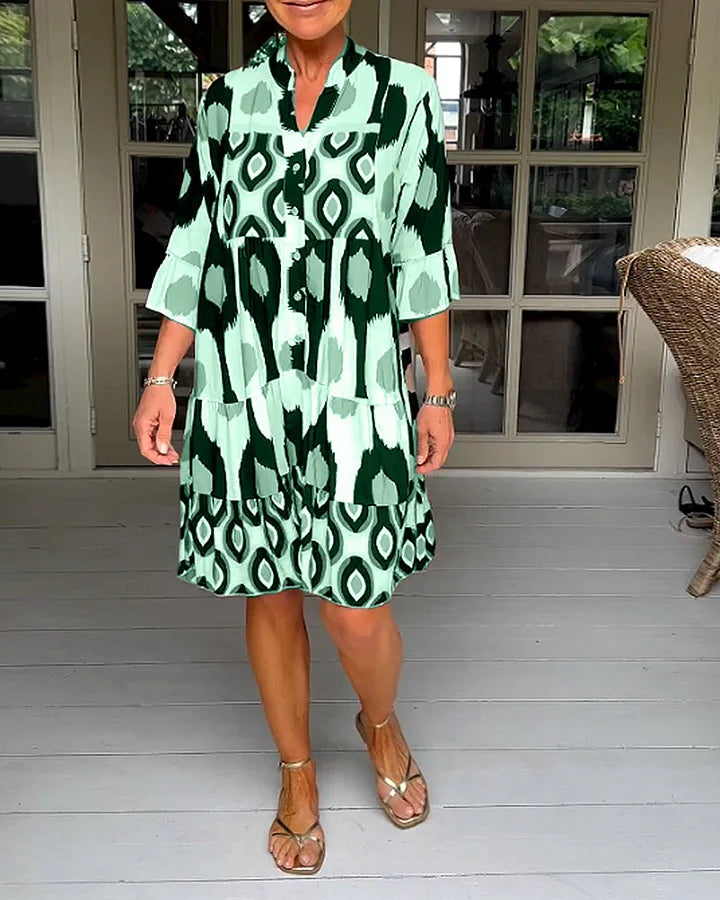 kinza | Vestido MIDI Con Estampado, Cuello en V Y Volantes