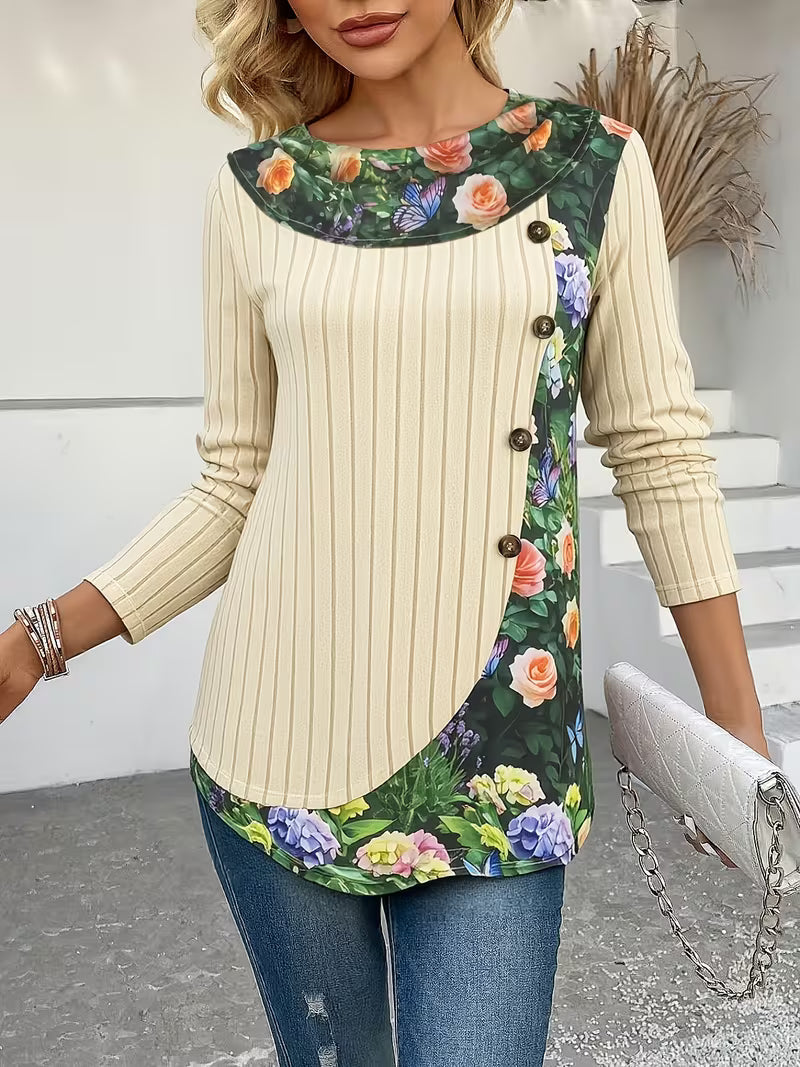 Florilitha | Top de Manga Larga con Botones Decorativos
