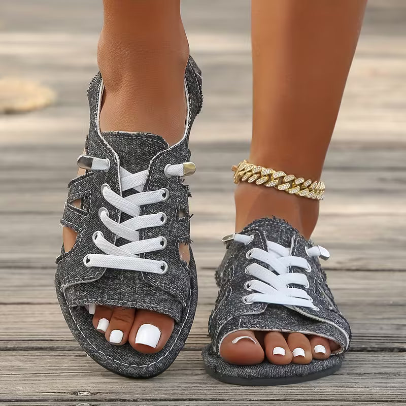 Samyn - Sandalias Planas Con Cordones y Punta Abierta