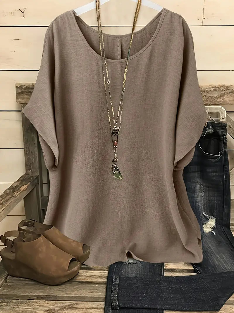 Dilek | Blusa Holgada Manga Corta Cuello Redondo
