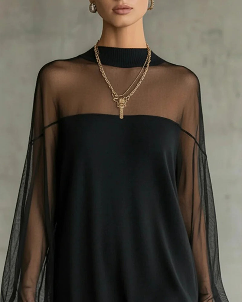 Yenaya | Vestido Mini de Punto Con Mangas Farol Transparentes