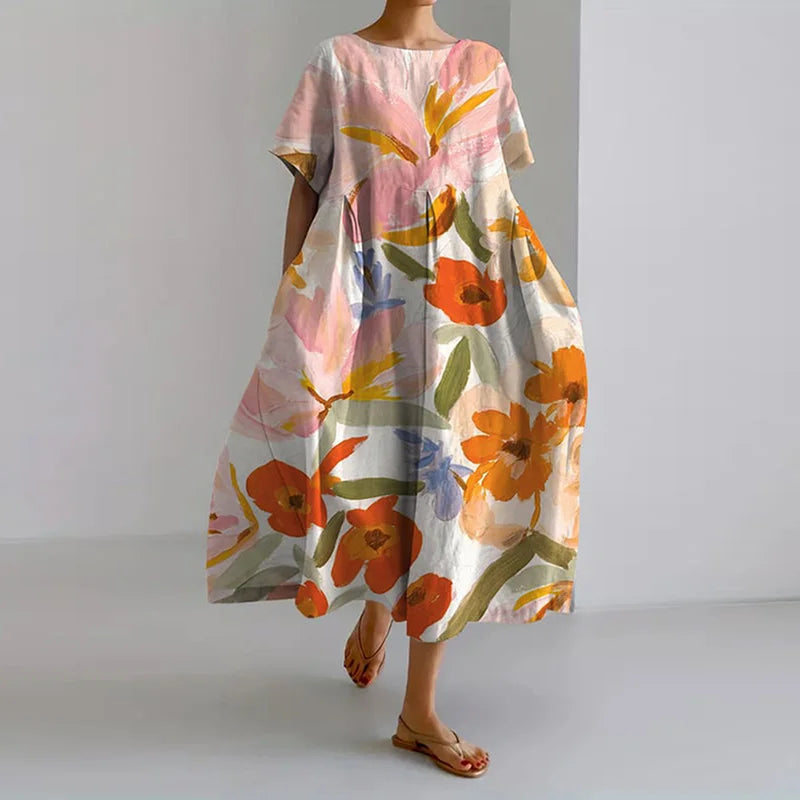 Lucasta - Vestido MIDI Holgado Con Estampado Floral Y Mangas Cortas