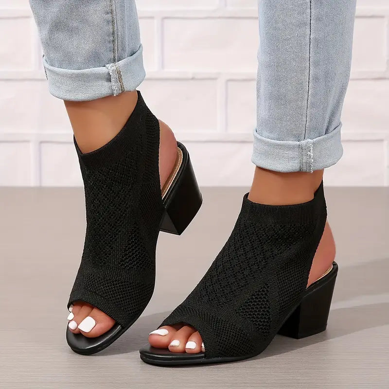Velina | Sandalias de Talón Grueso de Punto Con Puntera Abierta