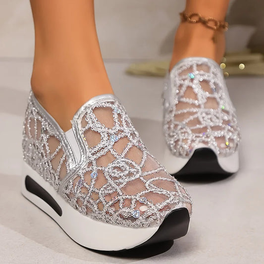 Heleen - Zapatillas Con Cuña de Plataforma y Lentejuelas sin Cordones