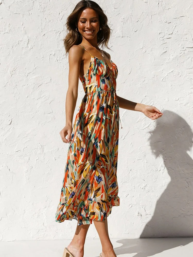 Emmeline | Vestido Midi Con Tirantes Finos Y Estampado