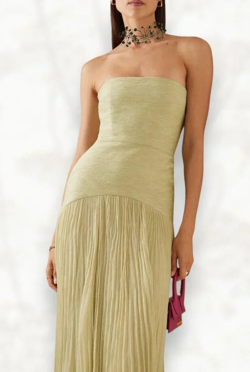 Carina | Vestido Maxi Plisado Sin Tirantes