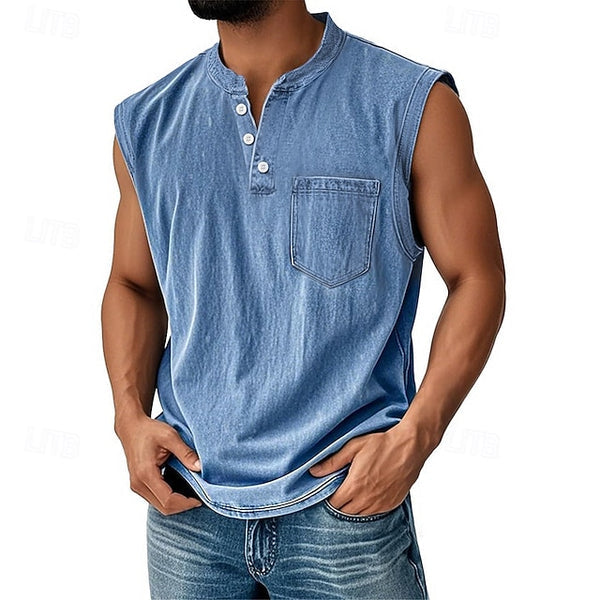 Latrell | Camiseta Sin Mangas Henley Con Bolsillo Para Hombre