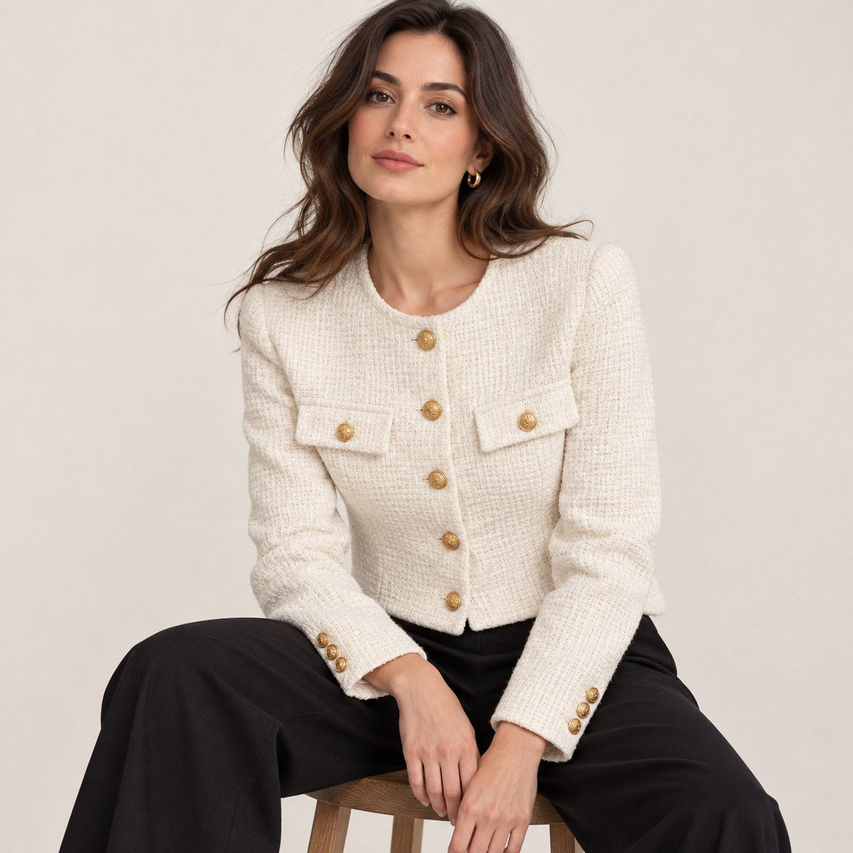Radmieandra | Chaqueta de Tweed con Botones Dorados