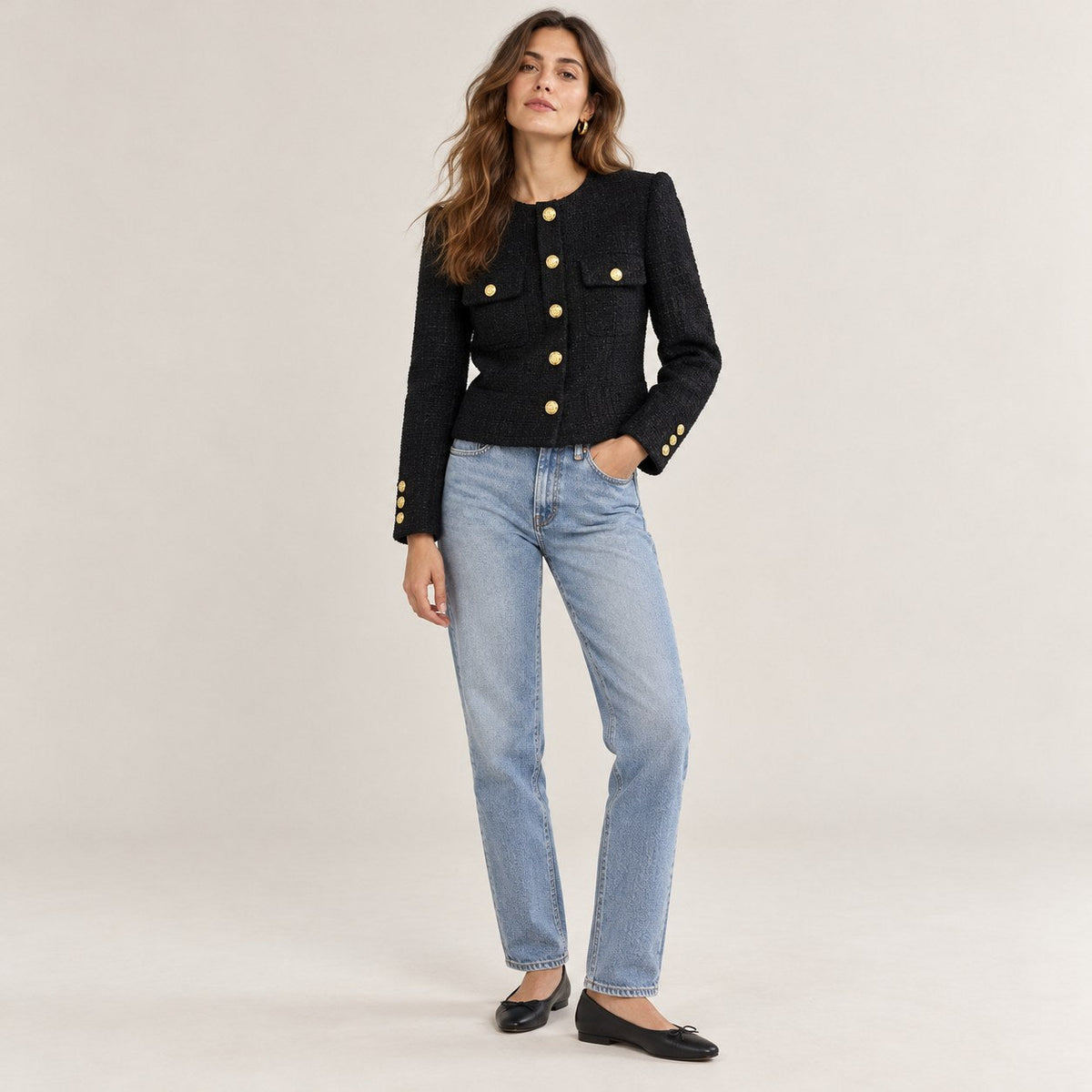 Radmieandra | Chaqueta de Tweed con Botones Dorados