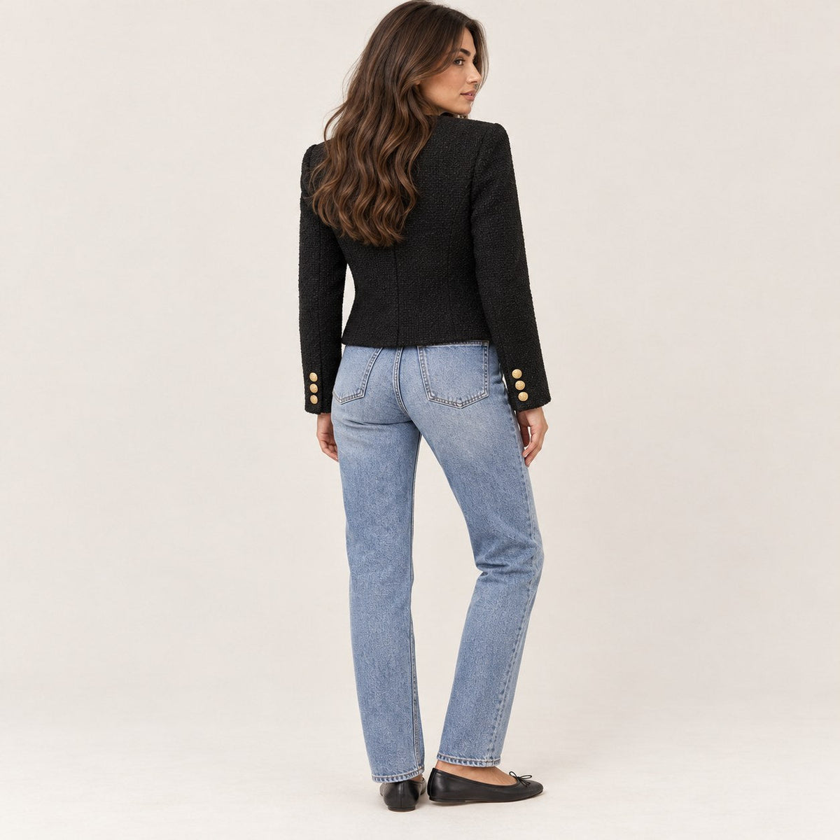 Radmieandra | Chaqueta de Tweed con Botones Dorados