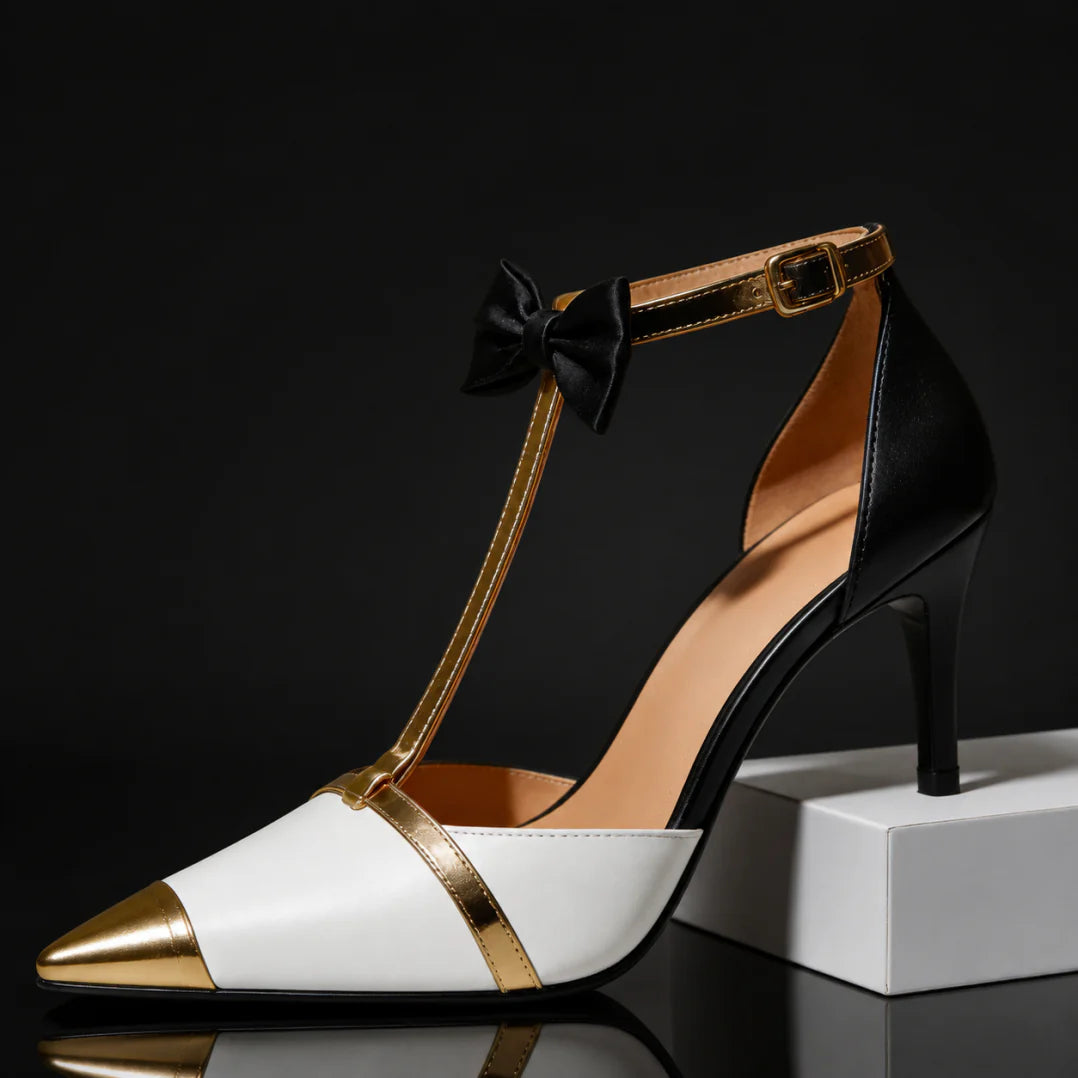 Eunice | Zapatos de Tacón Alto Con Correa en T y Lazo Decorativo