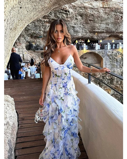Mikayla | Vestido Maxi Floral Con Volantes