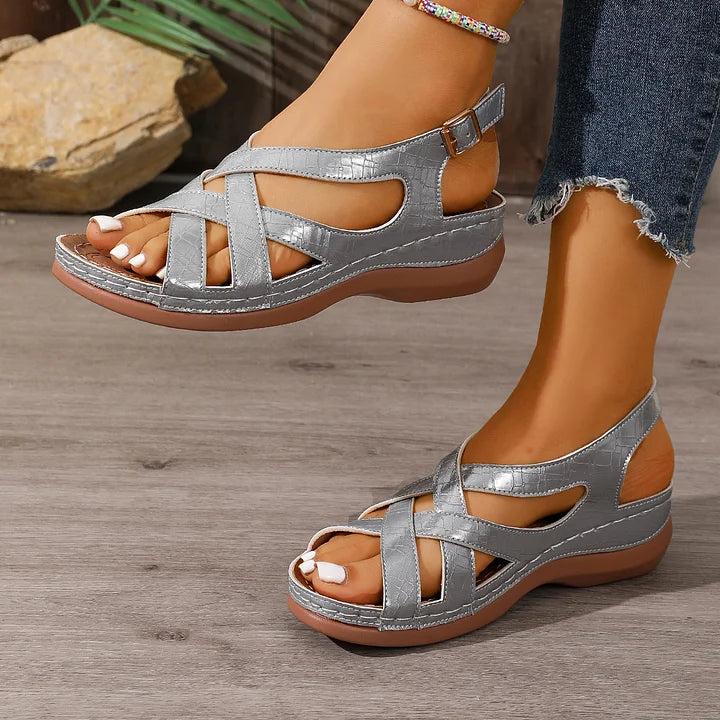 Alnia - Sandalias de Cuña Con Tiras Cruzadas y Puntera Abierta