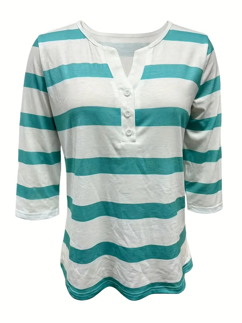 Dakota | Camiseta Henley a Rayas Con Mangas Tres Cuartos
