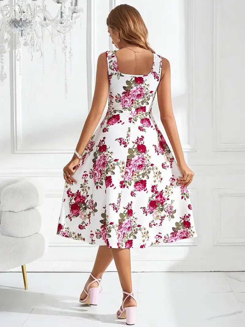 Nikolina | Vestido sin Mangas de corte en A con estampado floral