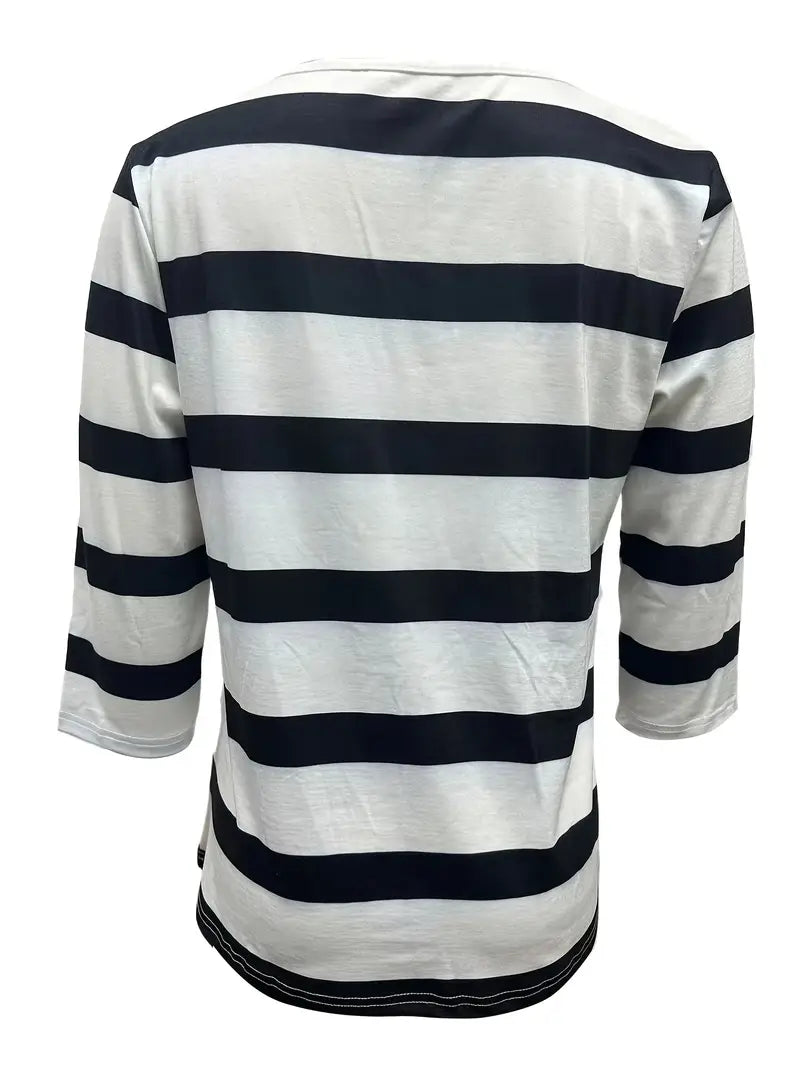 Dakota | Camiseta Henley a Rayas Con Mangas Tres Cuartos